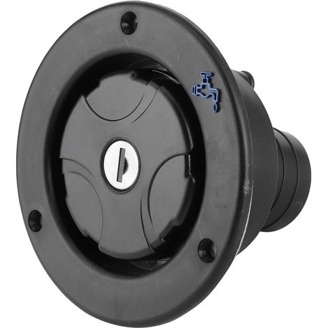 Bouchon de remplissage d'eau rond avec serrure et clé pour camping-car, yacht, caravane, remorque (noir) (1/5)