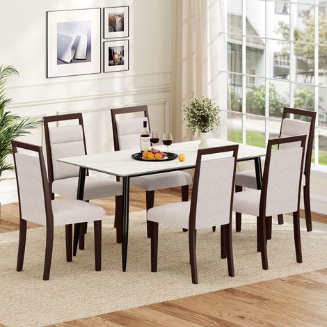 Ensemble de 2 Chaises de Salle à Manger avec Assise Rembourrée et Dossier Inclinable Pieds en Bois de Caoutchouc Poignée Pratique Beige (1/3)