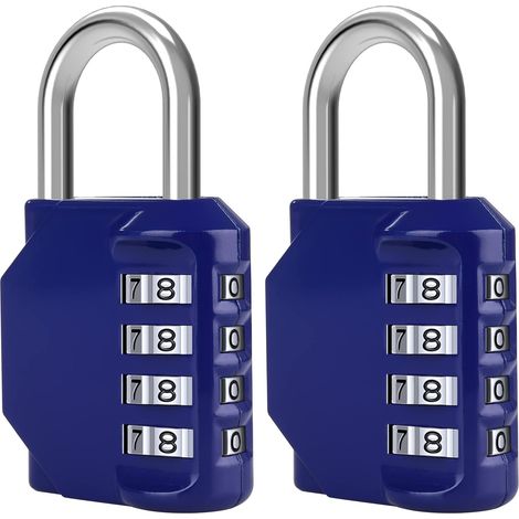 Blue - [2 pieces] 4-digit combination padlock, waterproof combination padlock, waterproof metal-plated steel combination loop (1/5)