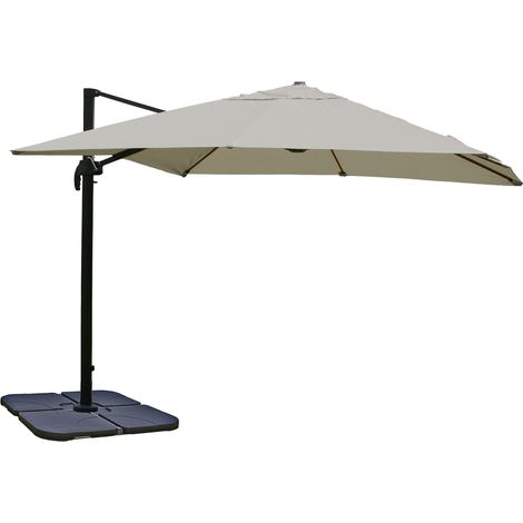 Parasol déporté professionnel orientable 360° inclinable 3,5x3,5 m diamètre 5 m avec pied croisillon support de lestage et platine rotative aluminium acier gris anthracite polyester crème 040003286 (1/5)