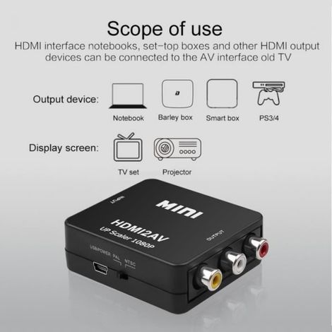 Black-HDMI To AV Adapter -convertisseur HDMI vers RCA,boîtier vidéo HD 1080P 60Hz,HDMI2AV,sortie NTSC PAL,adaptateur AV (1/4)