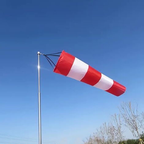 Manche à Air Extérieur, Manche à Vent, Indicateur de Direction du Vent en Rouge et Blanc, Windsock, Rip-Stop, 60 cm (1/5)