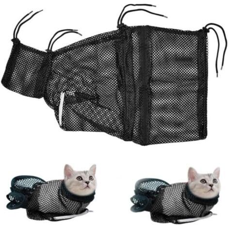 QORVA-Soins des Griffes pour Chats,Sac de Bain pour Chat,Sac de Bain pour Chat,Sac de Bain en Maille Durable pour Chat de Petite et Moyenne Taille,pour Couper Les Ongles (Noir) (1/5)
