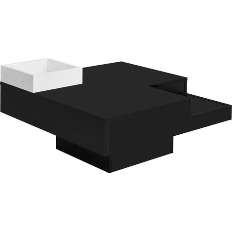 ELVMI Table Basse avec Boîte de Rangement Amovible et LED, Finition Brillante, pour Salon, en Panneaux de Particules, Noir (1/4)