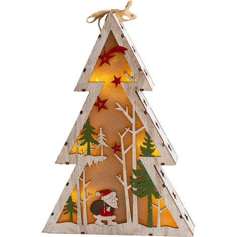 (Benötigt 2 AA-Batterien) Weihnachtliches Nachtlicht aus Holz – Alter Mann, Schneemann, Rentier – Leuchtkasten aus Holz (Typ A) (1/2)