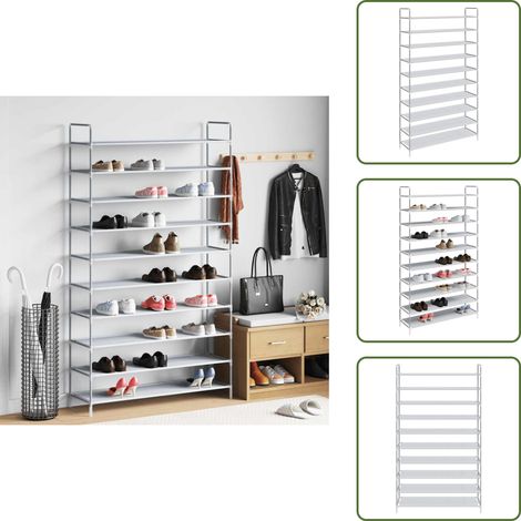 Schuhregal mit 10 Ablagen Metall und Vliesstoff Silbern - Schuhschrank - Schuhregal - Garderobe - Aufbewahrungssystem - Schrank (1/5)