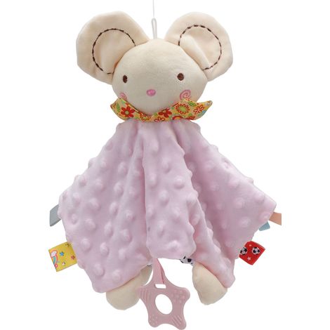 Couverture de sécurité bébé douce et colorée avec peluche animale rose pour câlins (1/5)