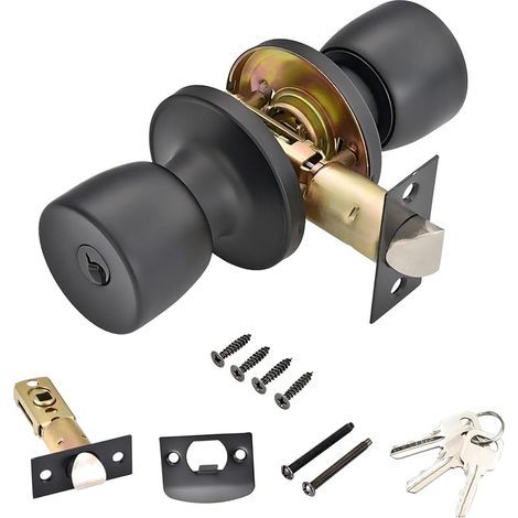 1 Pièces Poignée De Porte, En Acier Inoxydable, Avec Serrure et Clé, Ronde Bouton Serrure Verrouillage Porte pour Chambre à Coucher, Bureau, Noir (1/5)