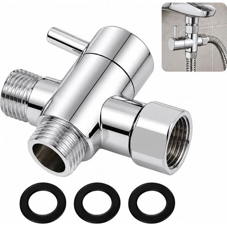 Vanne 3 Voies G1/2, Inverseur de Douche à 3 Sorties, Robinet de Dérivation pour Douchette WC, Adaptateur de Bras de Douche avec Filetage 20 mm, Valve Sélecteur pour Pommeau et Flexible (1/5)