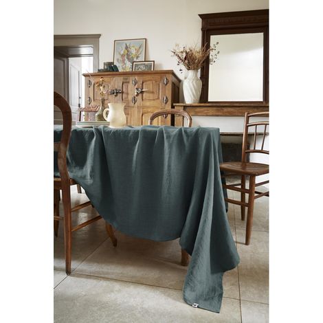 Nappe rectangle 170 x 350 cm lin lavé soline ardoise Gris foncé (1/4)