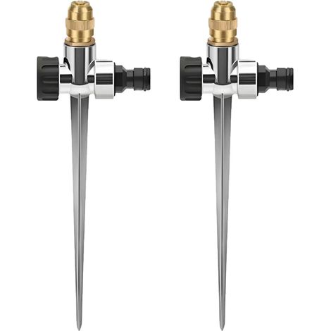 Lot de 2 Arroseurs de Pelouse en Métal pour Cour, Arroseurs De Jardin, arroseurs automatiques sur Base à Pique, Base en Métal,0-360° Réglable, pour pelouse,Fleurs, Jardin (1/5)