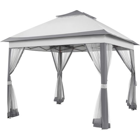 Yaheetech Gazebo da Giardino/Cerimonia 330 x 330 x 271-291 cm per Campeggio/Stand/Piscina Telo Impermeabile in Metallo Struttura Tubolare Grigio