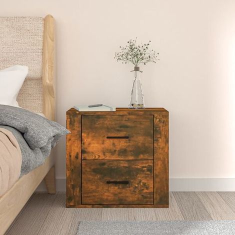 Table de Chevet Murale en Chêne Fumé, 50x36x47 cm, Meuble de Rangement Suspendu Moderne avec Tiroir, Étagère Flottante pour Chambre à Coucher et Salon (1/5)