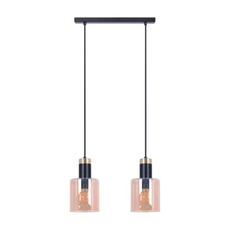 Suspension Kaja ALTO noire double 2xE27 verre ambre