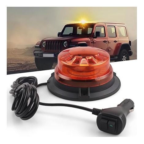 Orange LED Flashing Light 12 V/24 V 8 Flash Modes Cable Warning Light Trailers, Forklift, Tractor, Car Vehicle (1/5)