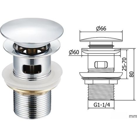 G1-1/4 Bouchon Lavabo Inox,Bonde de Lavabo Anti-Odeur Universel Pop up avec Silicone Joints, pour Vasque à Poser Bouchon Baignoire(Modèle A Avec Trop-plein) (1/5)