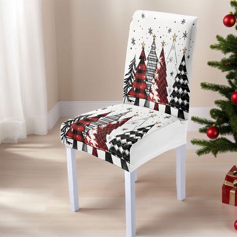 Housse De Chaise - Motif Arbre De Noël - Polyester Extensible - Pour Chaises De Salle À Manger - 1 Pièce (1/5)