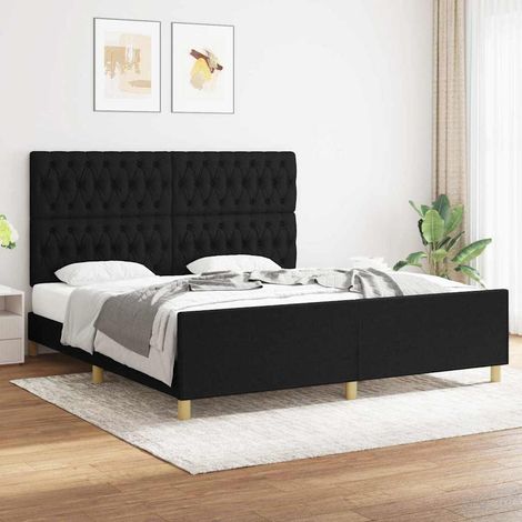 Cadre de lit sans matelas noir 180x200 cm tissu (1/5)