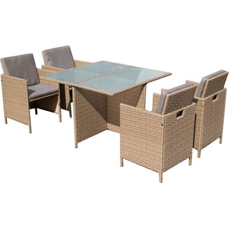 set da giarino "arena" colore marrone con 4 poltrone e tavolo con top in vetro