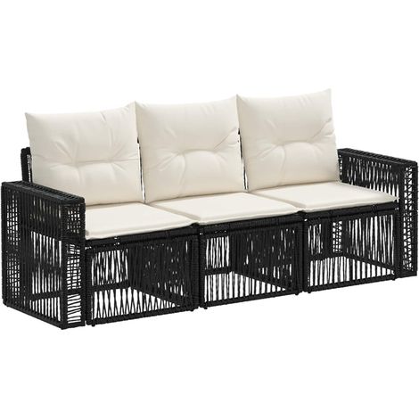 Gartensofa-set 3 pcs Schwarz und Cremeweiß Poly-Rattan vidaXL
