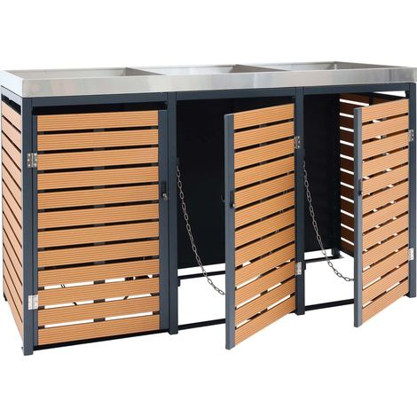 Copribidone con serratura con fioriera 124x200x84 cm wpc in acciaio inox 107 kg aspetto teak 040008238