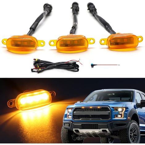 fusible et Fil,Feux de calandre compatibles la du Ford F150 Raptor 2010 2018 Feux Position ambrés à LED pour grilles 3PCS (1/5)