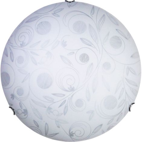 PLAFONIERA CLARA 2XE27 GANCI CROMO VETRO LASTRA BIANCO DECORATO GARDEN Ø40-P.11 CM (1/2)