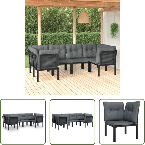 The Living Store Salon de jardin 6 pcs noir et gris résine tressée - Salon De Jardin - Mobilier De Jardin - Set De Salon - Meubles De Jardin - Résine Tressée (1/5)