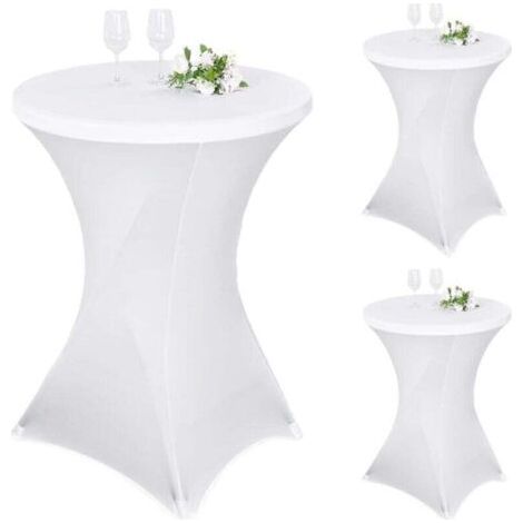 Confezione da 3 Tovaglie da Cocktail Quadrate in Spandex Elasticizzato 80x110cm, Tovaglia Alta Bianca con Angoli, Tovaglia da Cocktail Rotonda per Tavolo da Banchetti di Nozze (Bianco)