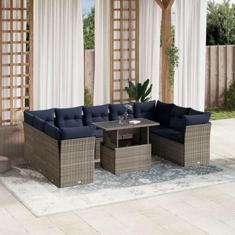 10-teiliges Gartensofa-Set mit Kissen, grau, Polyrattan (1/5)