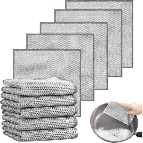 10pièces Chiffons à Vaisselle torchon Multifonctionnel en Fil métallique Anti-Rayures, Chiffons à Vaisselle en Fil métallique Double Couche, torchons en Microfibre (1/5)