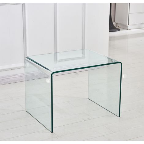 Mesa auxiliar de vidrio templado transparente 50 cm, mesa multifunción (1/5)