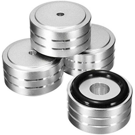 Lot de 4 pieds isolants en aluminium pour haut-parleur Hi-Fi, 40 x 20 mm, pour platine vinyle (argent)