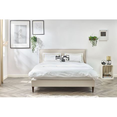 Bobochic – Lit Sary 160x200 cm avec lattes massives en bois wengé – Tissu polyester – Style contemporain – Hauteur pieds 15 cm (1/5)