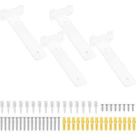4 x White Wall Brackets, 200 mm Heavy Load, Invisible Wall Shelf Brackets, Industrial Metal Wall Shelf Brackets for Shelving Furniture (1/5)