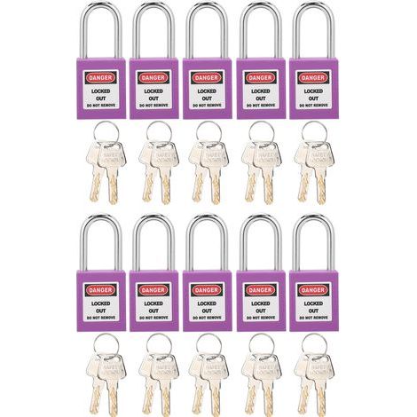 10 ensembles de serrures de verrouillage de 38mm, conception d'isolation en Nylon Durable, cadenas résistant à la Corrosion avec 20 clés violet (1/5)