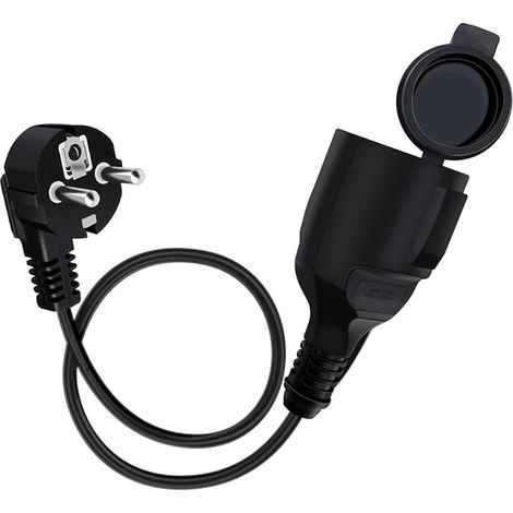 Schuko Angled Extension Cable 16 A 250 V Mini Electric Extension Cable Short 2 AC Socket IP44 for Outdoor or Indoor Use (Black, 1 m) (1/3)