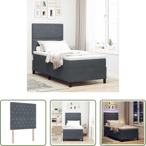 vidaXL Boxspringbett -  LED Boxspringbett mit Matratze Dunkelgrau 100 x 200 cm Samt (1/5)