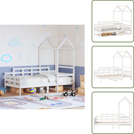 The Living Store Lit de jour avec toit sans matelas blanc 80x200 cm bois massif - Lit Convertible - Canapé Lit - Lit Enfant - Lit Bois - Lit Pin
