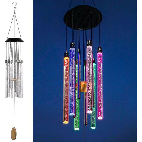 Carillon solaire d'extérieur, 6 tubes LED à couleurs changeantes, décoration unique pour jardin ou terrasse, cadeau pour elle/lui (37 pouces de long) (1/5)