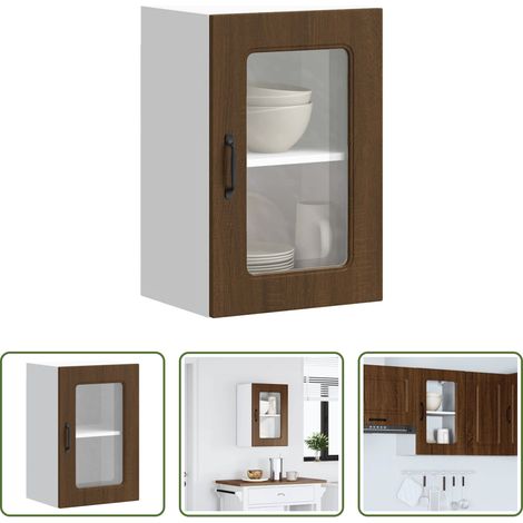 vidaXL Küchenmöbel - Küchen-Hängeschrank mit Glastür Kalmar Braun Eichen-Optik (1/5)