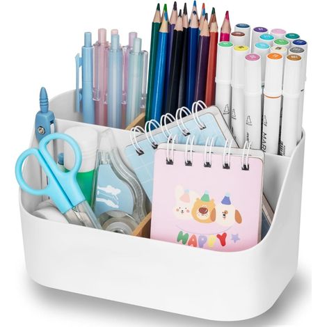 Boîte De Rangement Pour Bureau - Support À Stylos 5 Compartiments - Organiseur Réglable En Bambou Et ABS - Pour Fournitures De Bureau Cosmétiques Et Usage Quotidien - 1 Pièce