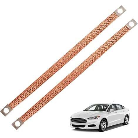 Lot de 2 Bandes de Mise à la Terre Voiture, Tresse de Cuivre 300mm, 6mm², Câble de Terre à Extrémités Étain, Universelle pour Automobile, Armoire de Contrôle, Machine (1/5)