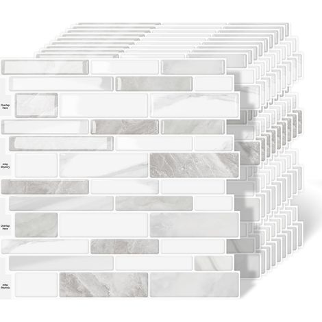 Adhesive pour Cuisine, Adhesif Mural Salle de Bain,Carrelage Autocollant Beige Blanc Papier Adhesif en Vinyle 3d Brique(10-Pièces,30.5x 30.5cm) (1/5)