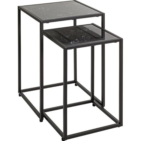Lde 2 tables d'appoint surface imitation marbre Noir et structure en métal Noir (1/5)