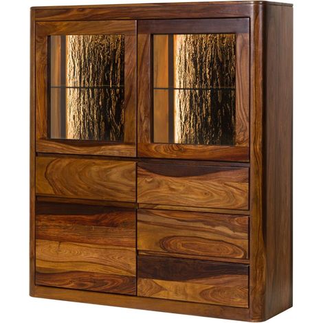 Highboard Sheesham 128x40x145 walnuss gewachst TORONTO LUX 203