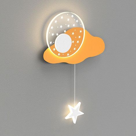 Applique murale nuage, applique en métal jaune avec abat-jour en acrylique, éclairage décoratif de chevet, appliques murales LED modernes - 7 W - 3 modes de couleur, appliques murales dessin animé pou (1/5)