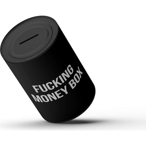 Fisura- Originale salvadanaio con messaggio.Grande salvadanaio in acciaio per adulti.Salvadanaio in peltro per regali. (XXL Fcking money box, nero) (1/5)