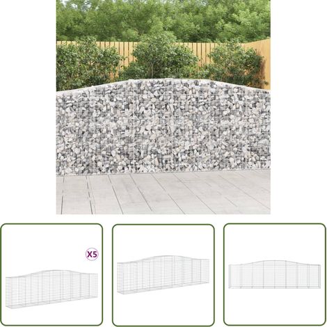 The Living Store Gabionen mit Hochbogen 5 Stk. 400x50x100/120cm Verzinktes Eisen - Gabionen - Gabionenkorb - Gartendeko - Zaun - Sichtschutz (1/5)