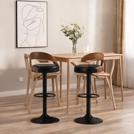 Tabouret de bar en simili cuir noir et bois de noyer réglable (1/5)
